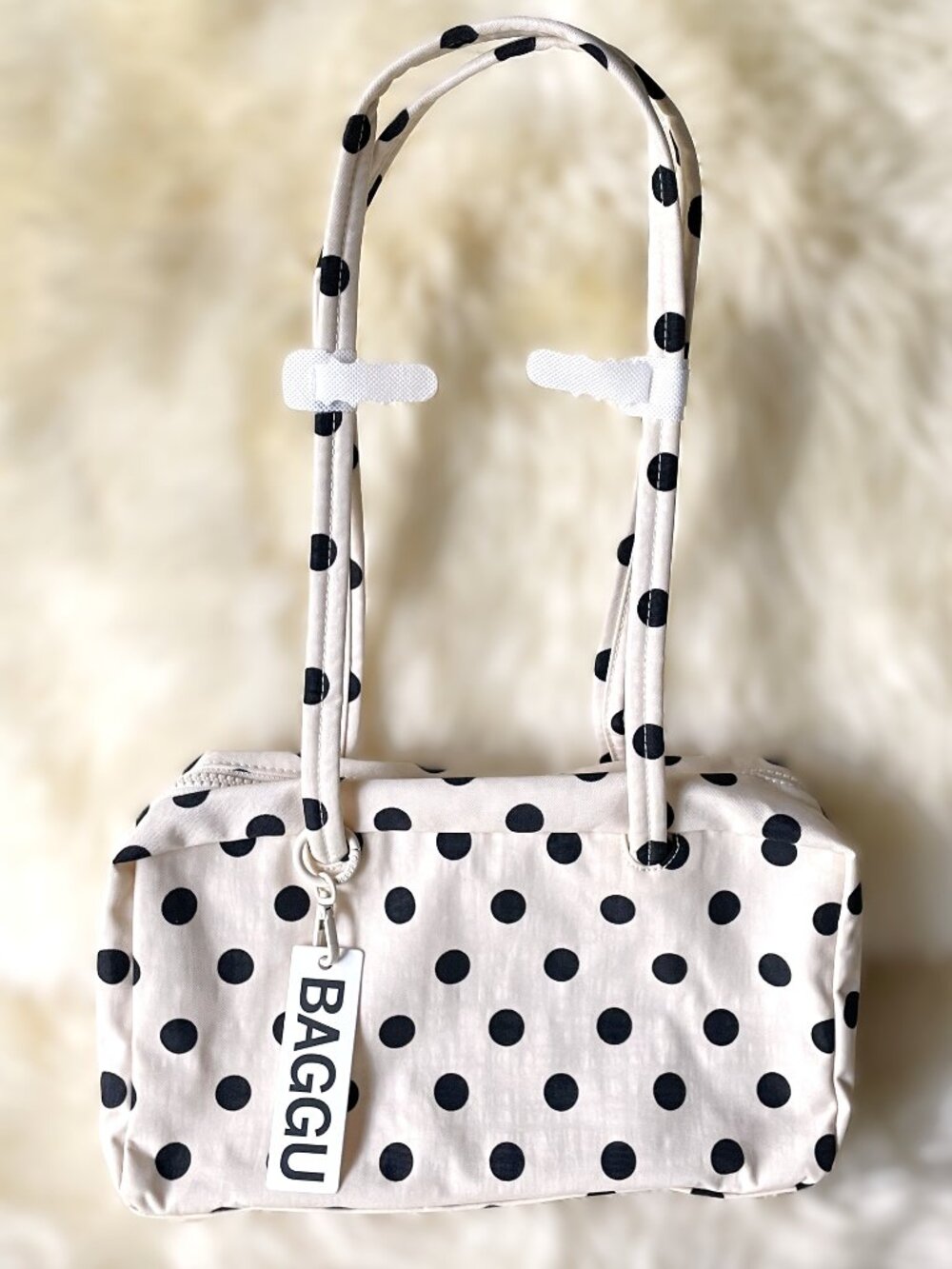 NWT Baggu Regular Bowler Bag - Cream w/ Black Polka Dot